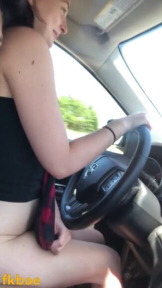 Naughty Snapchat girl riding her bf’s cock while driving a car on the road