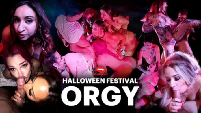 Pillow Talk 15-PERSON Halloween Festival Orgy On Stage Video Leaked